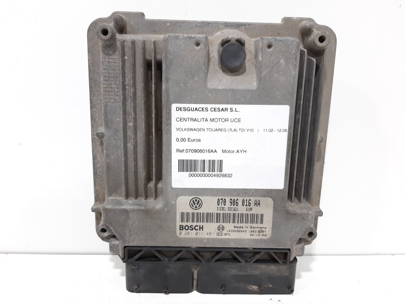 Recambio de centralita motor uce para volkswagen touareg (7la) tdi v10 referencia OEM IAM 070906016AA 0281011481 