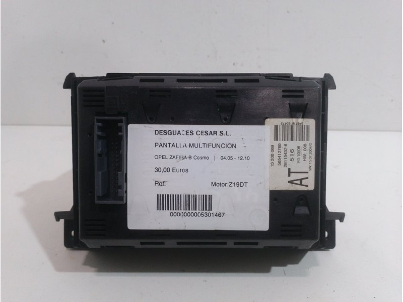 Recambio de pantalla multifuncion para opel zafira b cosmo referencia OEM IAM 13208089  