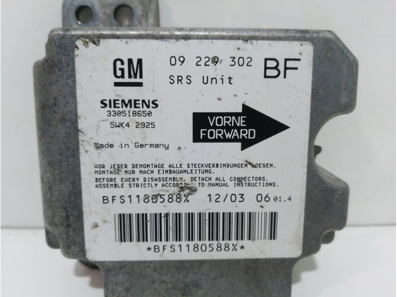 Recambio de centralita airbag para opel zafira a elegance referencia OEM IAM 330518650 09229302 