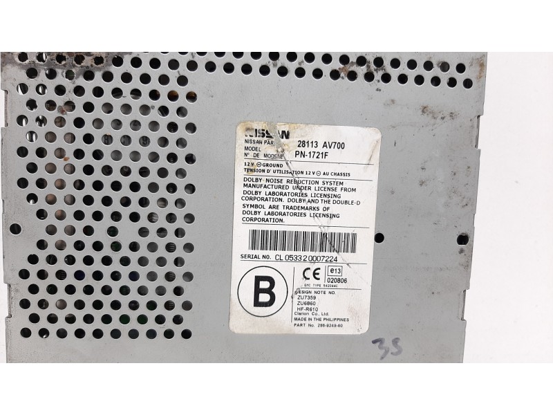 Recambio de sistema audio / radio cd para nissan primera berlina (p12) acenta referencia OEM IAM 28113AV700   Recambio de sistema audio / radio cd para nissan primera berlina (p12) acenta referencia OEM IAM 28113AV700