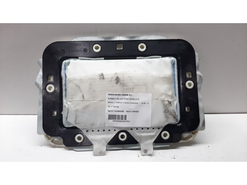 Recambio de airbag delantero derecho para renault scenic iii grand dynamique referencia OEM IAM 617424800BD  