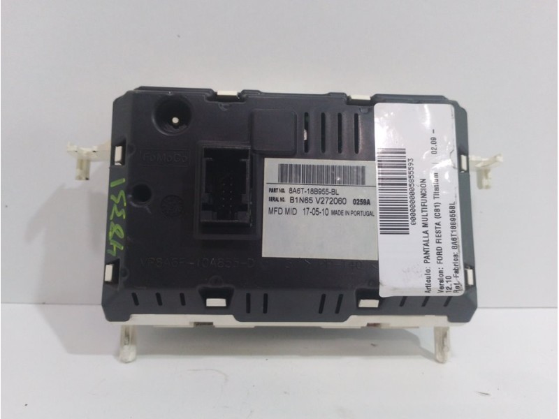 Recambio de pantalla multifuncion para ford fiesta (cb1) titanium referencia OEM IAM 8A6T18B955BL B1N65V272060 