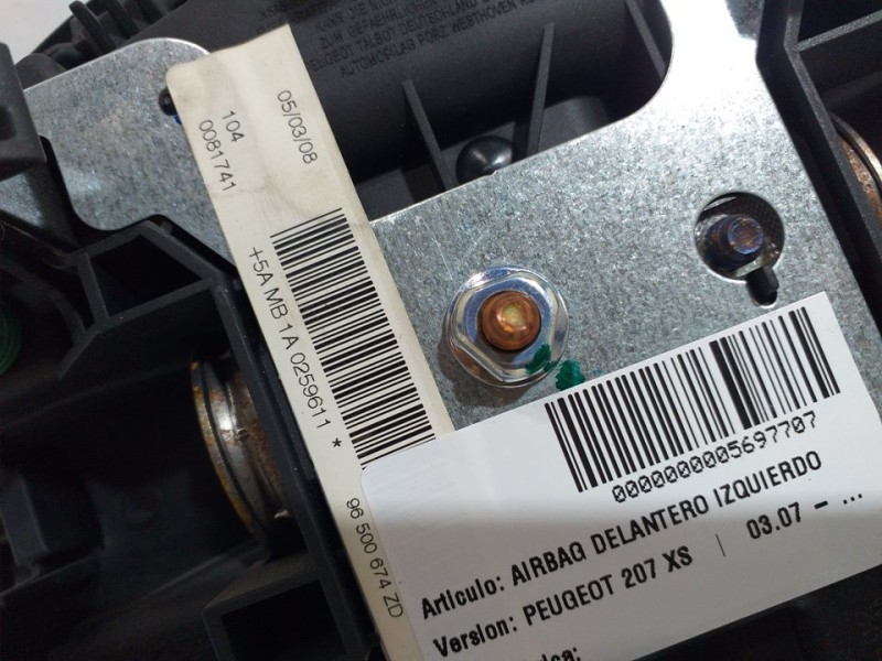 Recambio de airbag delantero izquierdo para peugeot 207 xs referencia OEM IAM  96500674 