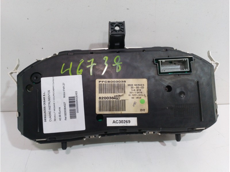 Recambio de cuadro instrumentos para renault megane ii coupe/cabrio confort dynamique referencia OEM IAM 8200364027  