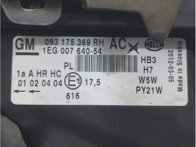 Recambio de faro derecho para opel astra g berlina comfort referencia OEM IAM 093175369RH  