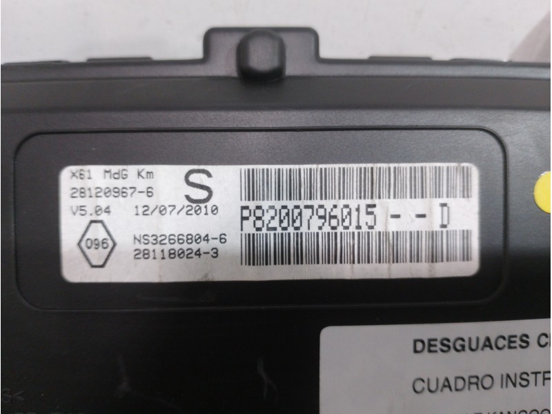 Recambio de cuadro instrumentos para renault kangoo furgón compact comfort referencia OEM IAM 8200796015 248102591R 