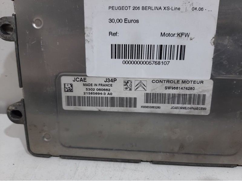 Recambio de centralita motor uce para peugeot 206 berlina xs-line referencia OEM IAM 5302060662 2158943AO 