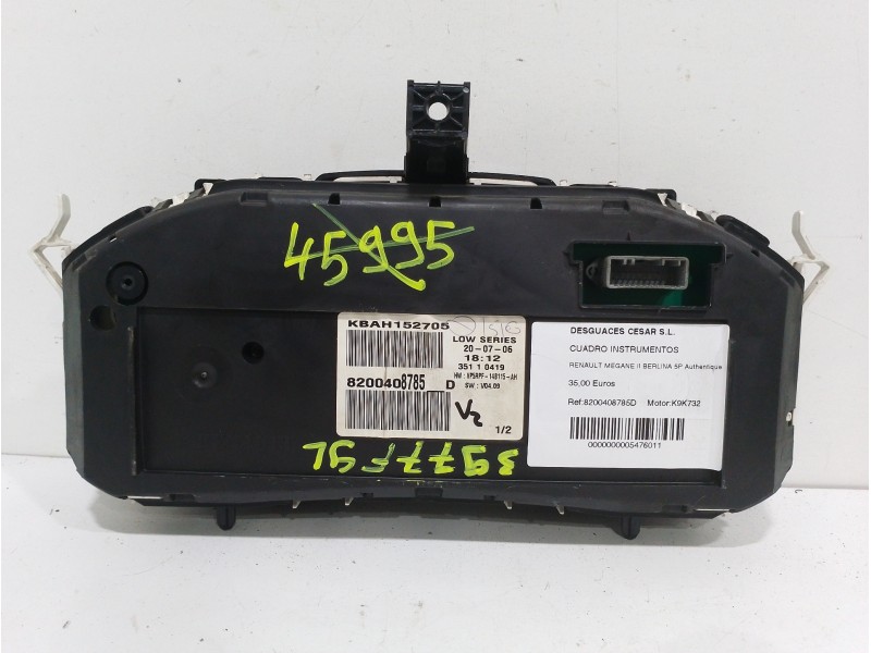 Recambio de cuadro instrumentos para renault megane ii berlina 5p authentique referencia OEM IAM 8200408785D  
