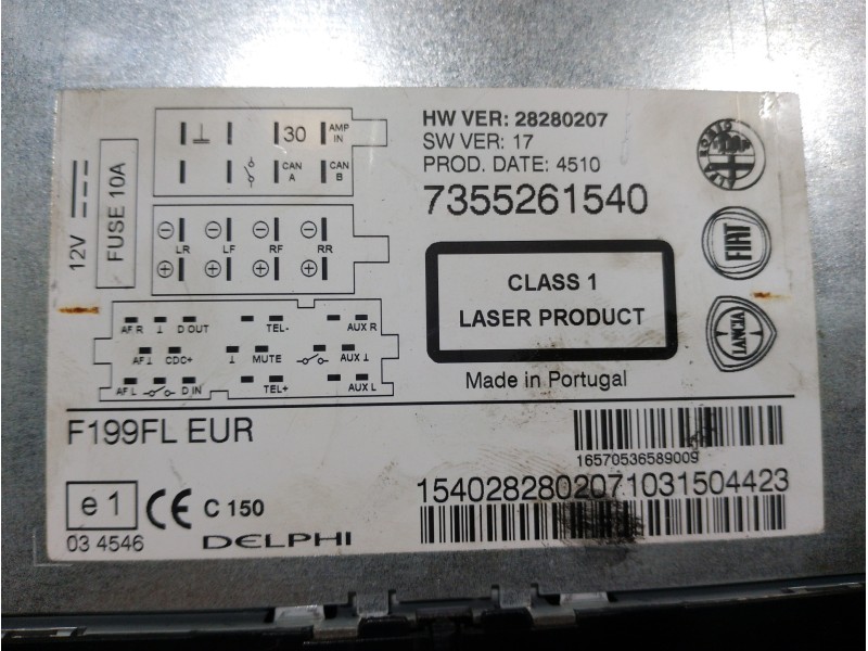 Recambio de sistema audio / radio cd para fiat punto (evo) (199) dynamic referencia OEM IAM 7355261540 28280207 