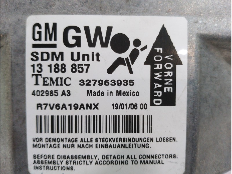 Recambio de centralita airbag para opel astra h berlina cosmo referencia OEM IAM 13188857 2 CONECTORES 