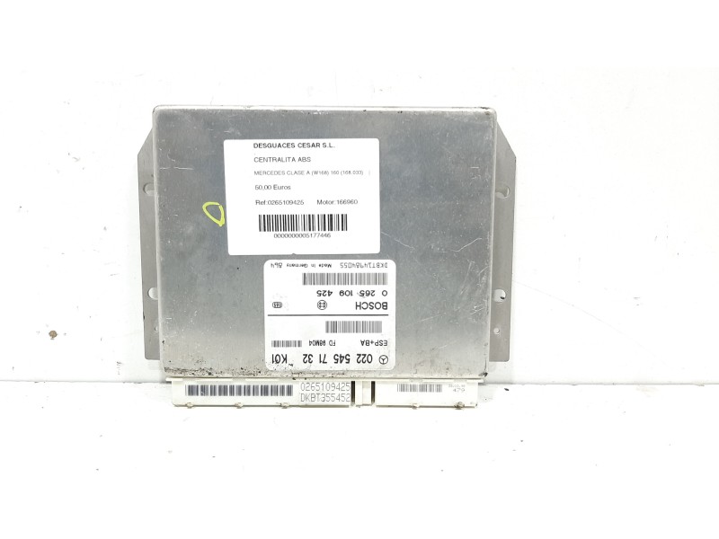 Recambio de centralita abs para mercedes-benz clase a (w168) 160 (168.033) referencia OEM IAM 0265109425 0225457132 