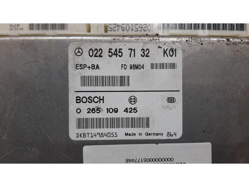Recambio de centralita abs para mercedes-benz clase a (w168) 160 (168.033) referencia OEM IAM 0265109425 0225457132 