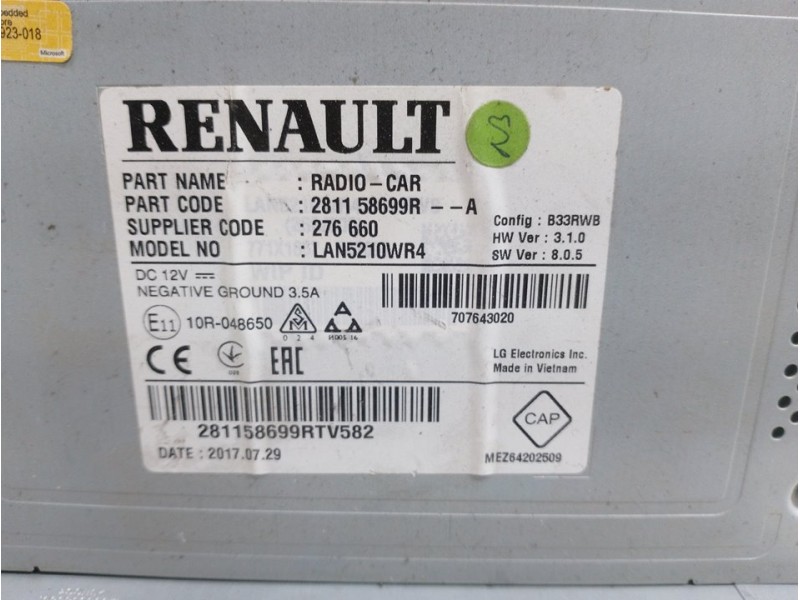 Recambio de pantalla multifuncion para renault clio iv limited referencia OEM IAM 281158699R  