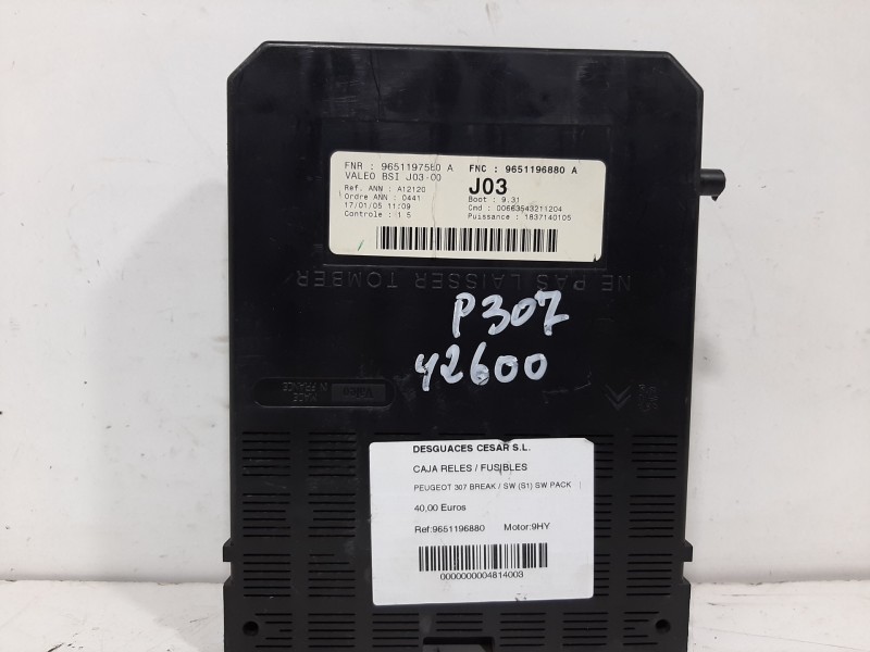 Recambio de caja reles / fusibles para peugeot 307 break / sw (s1) sw pack referencia OEM IAM 9651196880  