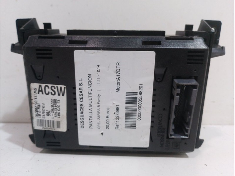 Recambio de pantalla multifuncion para opel zafira b family referencia OEM IAM 13373981  