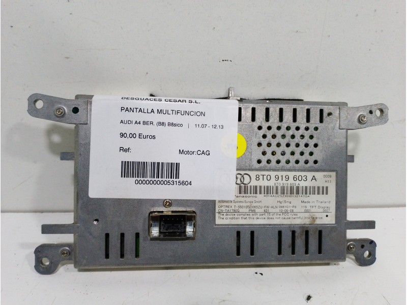 Recambio de pantalla multifuncion para audi a4 ber. (b8) básico referencia OEM IAM 8T0919603A 10 PINES 