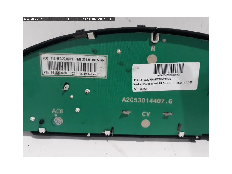 Recambio de cuadro instrumentos para peugeot 407 sr confort referencia OEM IAM  9646259480 