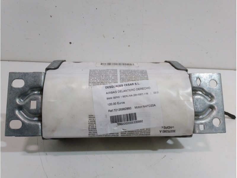 Recambio de airbag delantero derecho para bmw serie 1 berlina (e81/e87) 118i referencia OEM IAM 72126982860  
