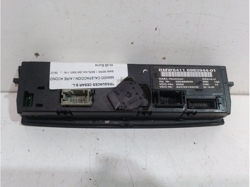 Recambio de mando calefaccion / aire acondicionado para bmw serie 1 berlina (e81/e87) 116i referencia OEM IAM 698394401  