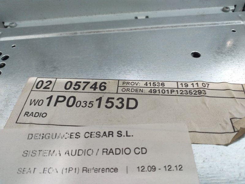 Recambio de sistema audio / radio cd para seat leon (1p1) reference referencia OEM IAM 1P0035153D  