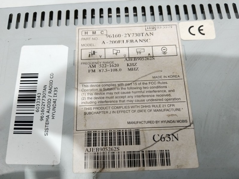 Recambio de sistema audio / radio cd para hyundai ix35 classic 2wd referencia OEM IAM 961602Y730TAN  