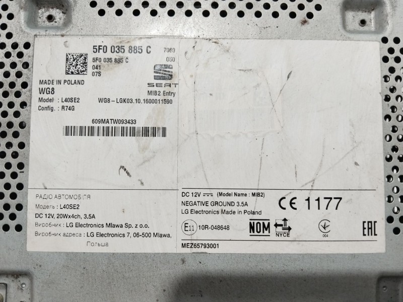 Recambio de sistema audio / radio cd para seat toledo (kg3) reference referencia OEM IAM 5F0035885C  