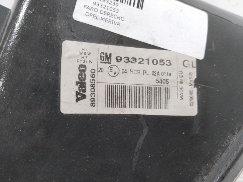 Recambio de faro derecho para opel meriva 1.7 16v cdti referencia OEM IAM 93321053  