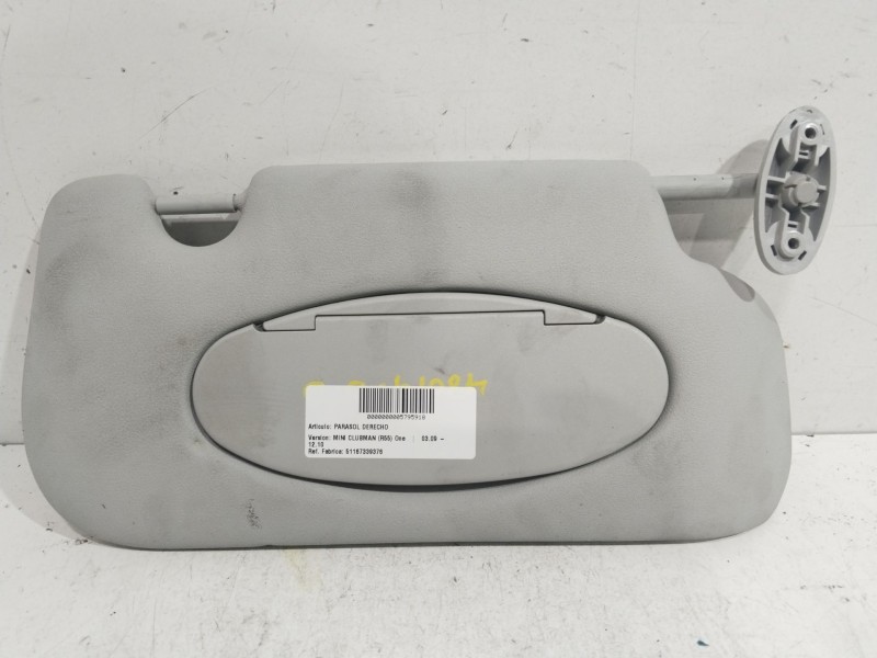 Recambio de parasol derecho para bmw mini (r56) one referencia OEM IAM 51167339376 GRIS 