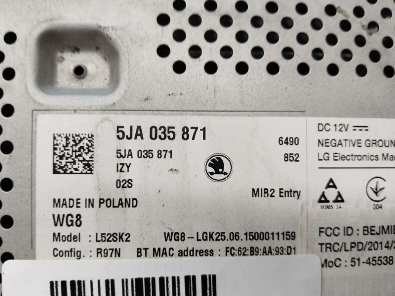 Recambio de sistema audio / radio cd para skoda rapid active referencia OEM IAM 5JA035871  