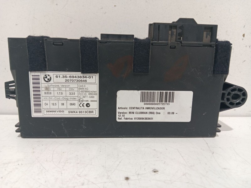 Recambio de centralita inmovilizador para bmw mini (r56) one referencia OEM IAM 6135694383401  