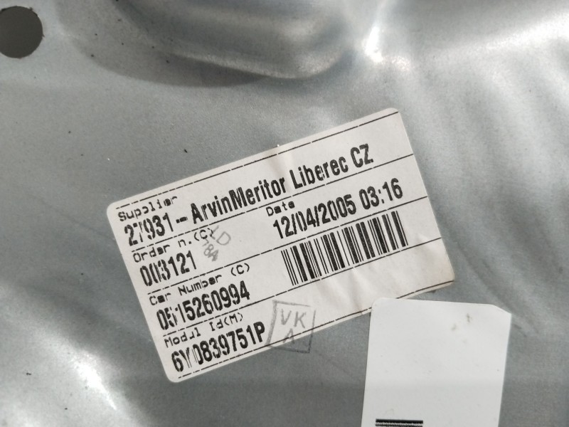 Recambio de elevalunas trasero izquierdo para skoda fabia (6y2/6y3) comfort referencia OEM IAM 6Y0839751P  6Y0959811