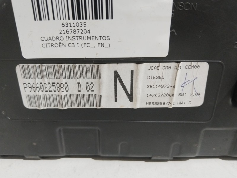Recambio de cuadro instrumentos para citroën c3 i (fc_, fn_) 1.4 16v referencia OEM IAM 216787204   Recambio de cuadro instrumentos para citroën c3 i (fc_, fn_) 1.4 16v referencia OEM IAM 216787204