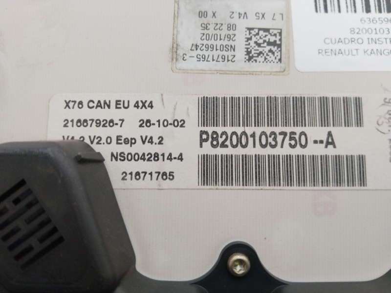 Recambio de cuadro instrumentos para renault kangoo (kc0/1_) 1.5 dci (kc07) referencia OEM IAM 8200103750A   Recambio de cuadro instrumentos para renault kangoo (kc0/1_) 1.5 dci (kc07) referencia OEM IAM 8200103750A