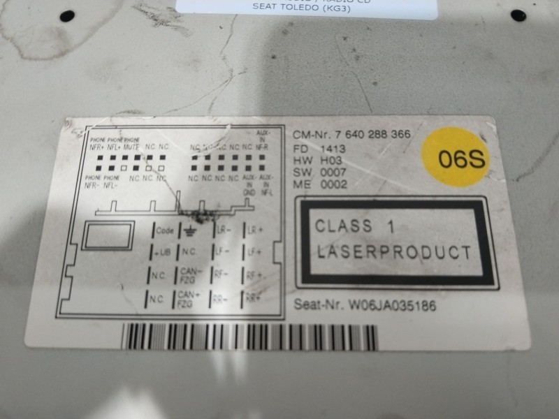 Recambio de sistema audio / radio cd para seat toledo (kg3) style referencia OEM IAM 6JA035186  