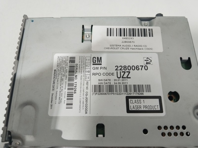 Recambio de sistema audio / radio cd para chevrolet cruze hatchback (j305) 1.7 d referencia OEM IAM 22800670  