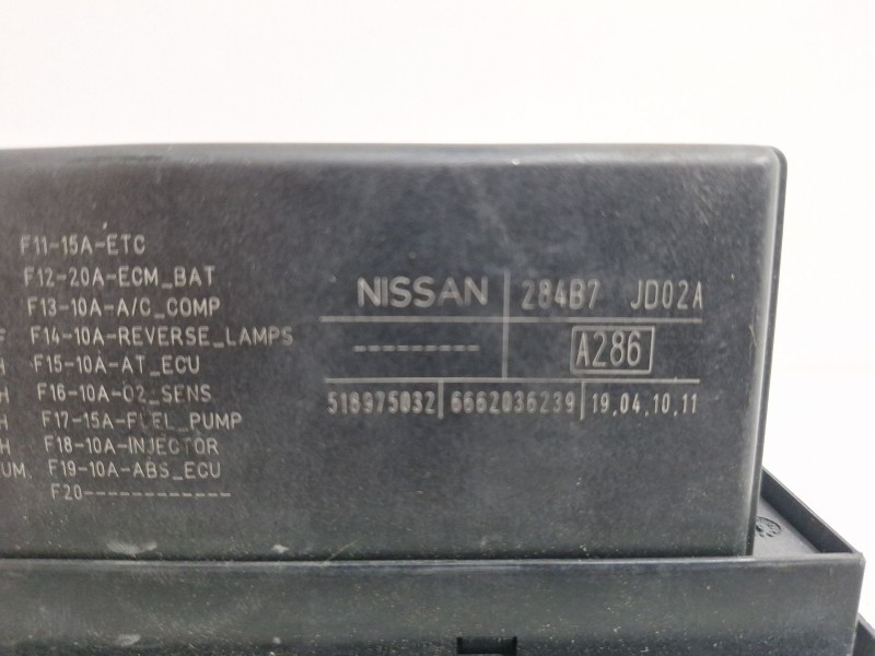 Recambio de caja reles / fusibles para nissan qashqai i (j10, nj10) 1.5 dci referencia OEM IAM 284B7JD02A  