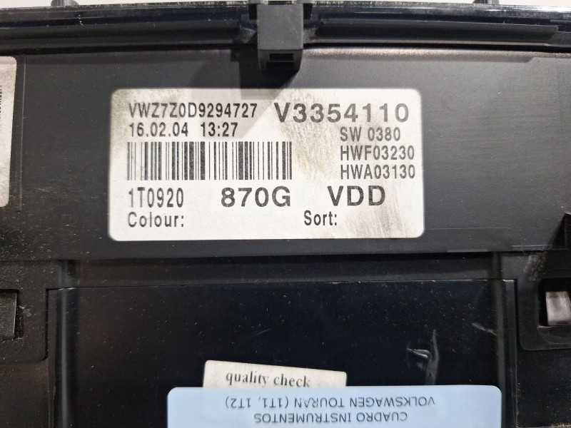 Recambio de cuadro instrumentos para volkswagen touran (1t1, 1t2) 2.0 tdi referencia OEM IAM V3354110 A2C53023102 