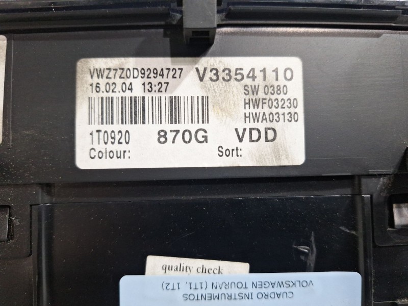 Recambio de cuadro instrumentos para volkswagen touran (1t1, 1t2) 2.0 tdi referencia OEM IAM V3354110 A2C53023102 