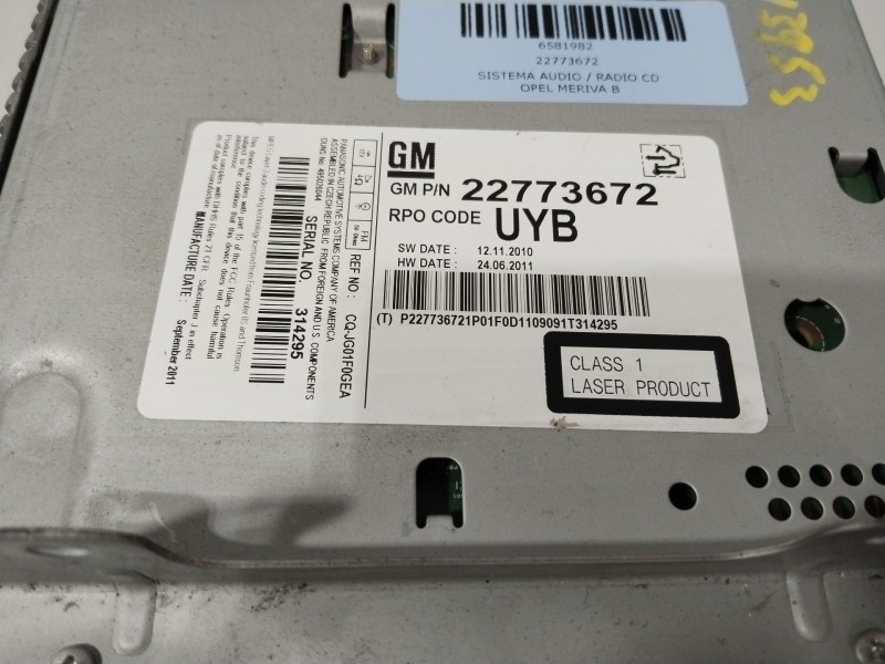 Recambio de sistema audio / radio cd para opel meriva b cosmo referencia OEM IAM 22773672  