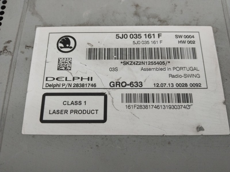 Recambio de sistema audio / radio cd para skoda rapid active referencia OEM IAM 5J0035161  