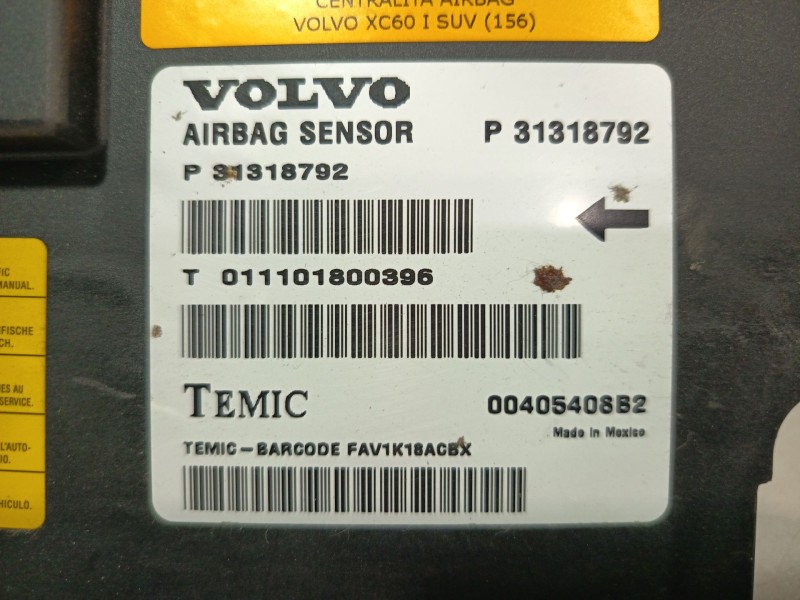 Recambio de centralita airbag para volvo xc60 i suv (156) d3 / d4 referencia OEM IAM P31318792  