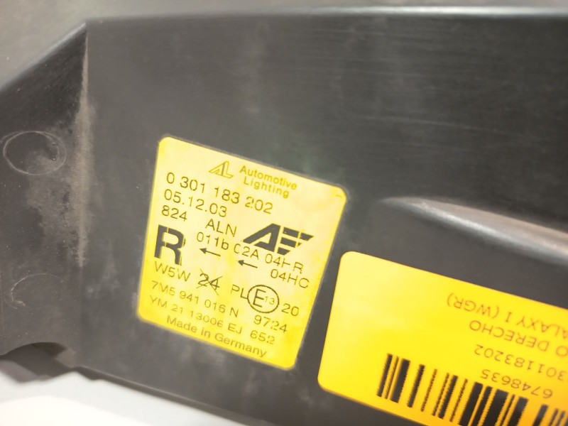 Recambio de faro derecho para ford galaxy i (wgr) 1.9 tdi referencia OEM IAM 0301183202  