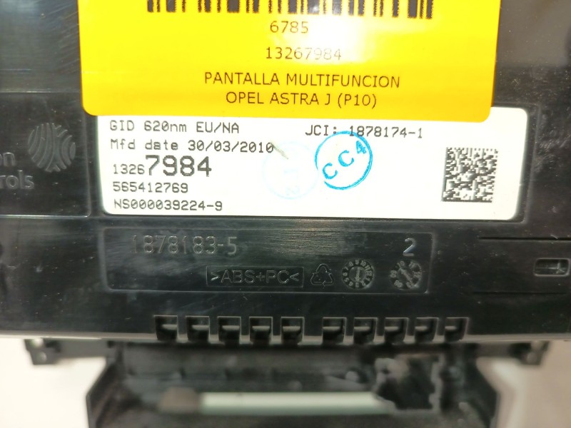 Recambio de pantalla multifuncion para opel astra j (p10) 1.4 (68) referencia OEM IAM 13267984  