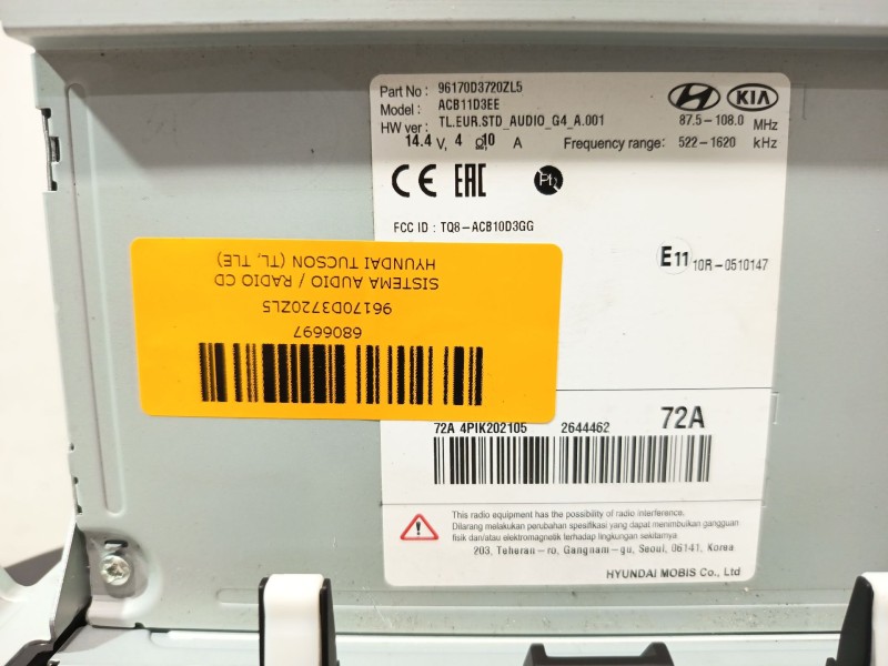 Recambio de sistema audio / radio cd para hyundai tucson (tl, tle) 1.6 gdi referencia OEM IAM 96170D3720ZL5  