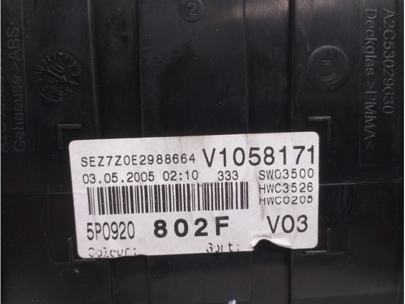 Recambio de cuadro instrumentos para seat altea (5p1) reference referencia OEM IAM 5P0920802F  