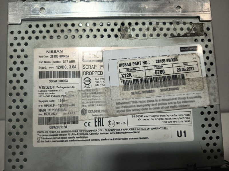 Recambio de sistema audio / radio cd para nissan nv200 furgoneta e-nv (me0n) referencia OEM IAM 281856FP0A  