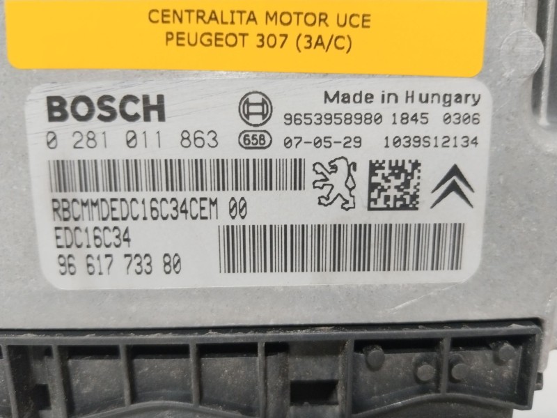 Recambio de centralita motor uce para peugeot 307 (3a/c) 1.6 hdi referencia OEM IAM 0281011863  