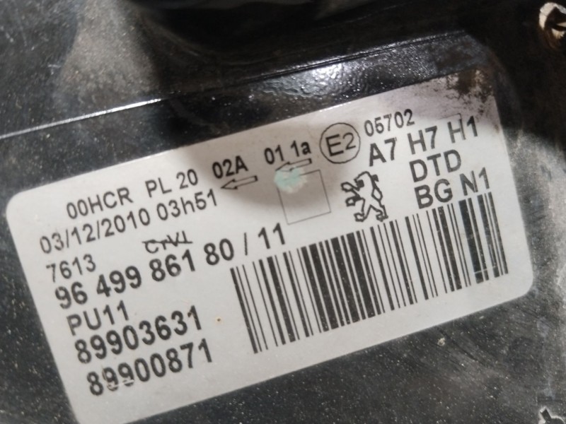 Recambio de faro derecho para peugeot 207/207+ (wa_, wc_) 1.4 16v referencia OEM IAM 9649986180  