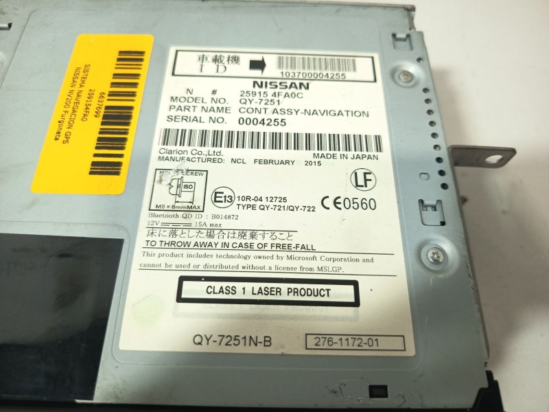 Recambio de sistema navegacion gps para nissan nv200 furgoneta e-nv (me0n) referencia OEM IAM 259154FA0  