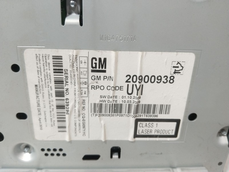 Recambio de sistema audio / radio cd para chevrolet cruze (j300) 2.0 cdi referencia OEM IAM 20900938  